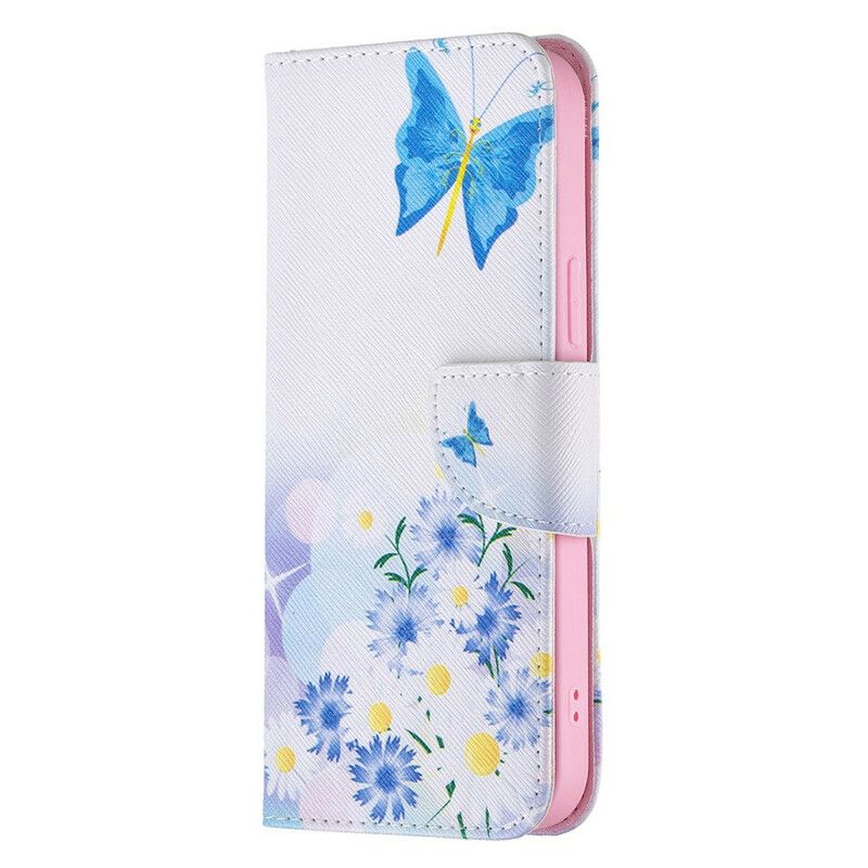 Housse iPhone 13 Pro Max Papillons Et Fleurs Peints