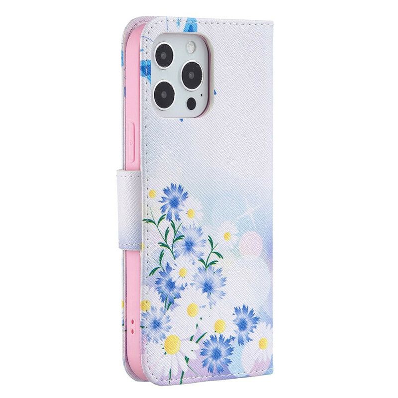 Housse iPhone 13 Pro Max Papillons Et Fleurs Peints