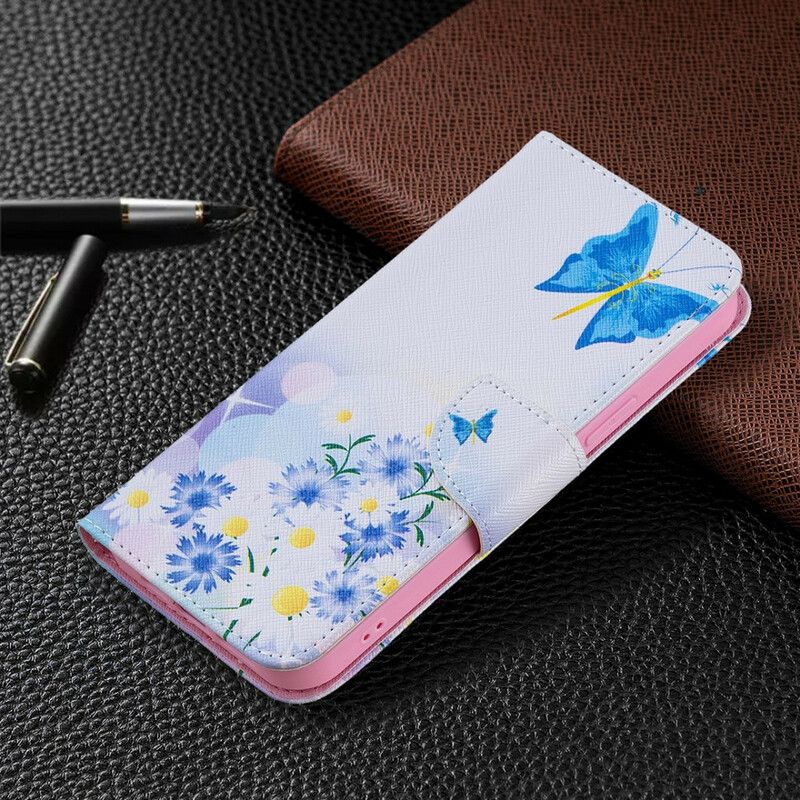 Housse iPhone 13 Pro Max Papillons Et Fleurs Peints