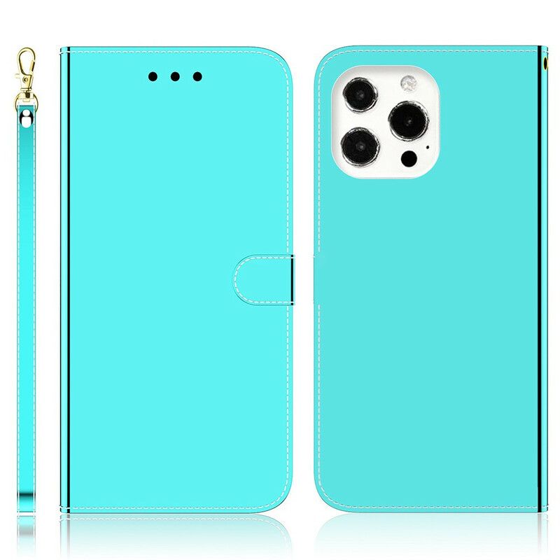 Housse iPhone 13 Pro Max Simili Cuir Couverture Miroir