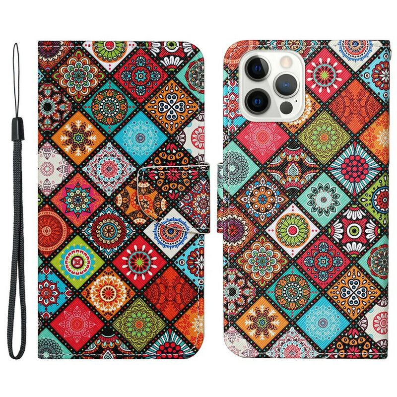 Housse iPhone 13 Pro Patchwork Mandalas Avec Lanière