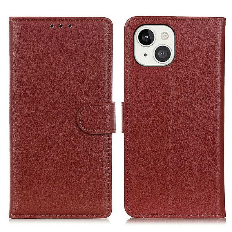 Housse iPhone 13 Simili Cuir Litchi Traditionnel