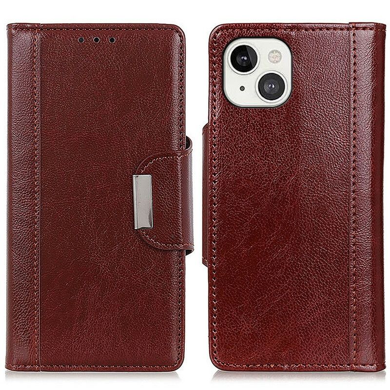 Housse iPhone 13 Simili Cuir Mat Fermoir Argenté