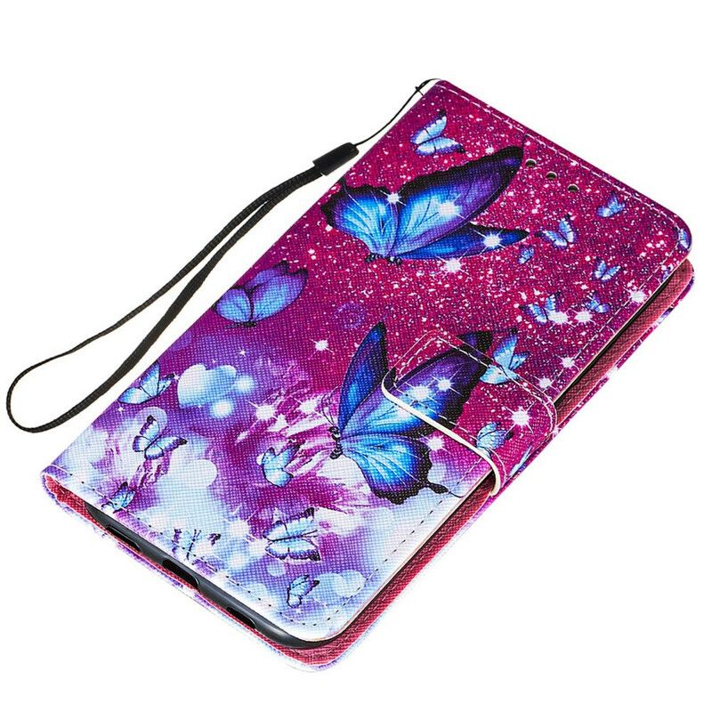 Housse iPhone 13 Simili Cuir Texturé Papillons