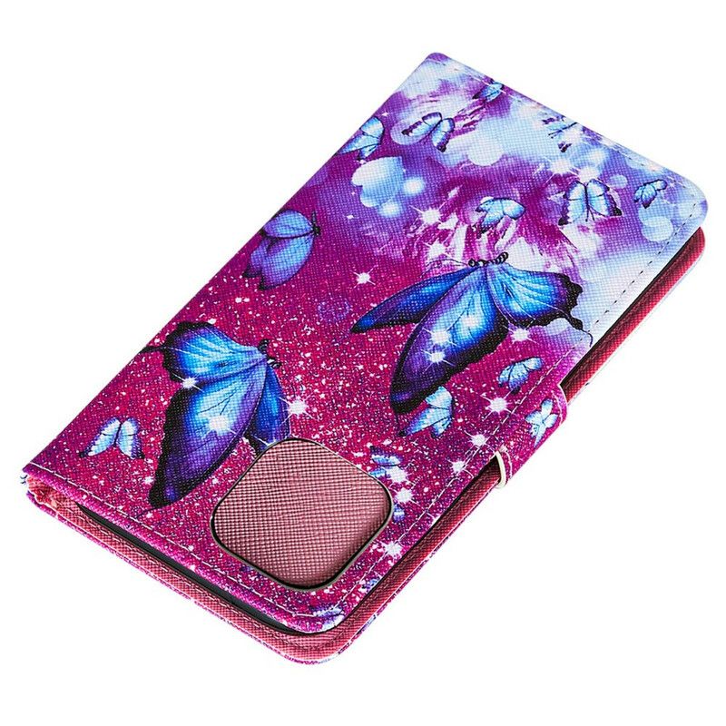 Housse iPhone 13 Simili Cuir Texturé Papillons