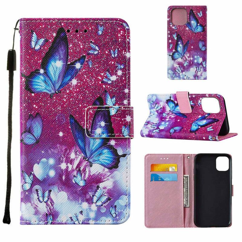 Housse iPhone 13 Simili Cuir Texturé Papillons