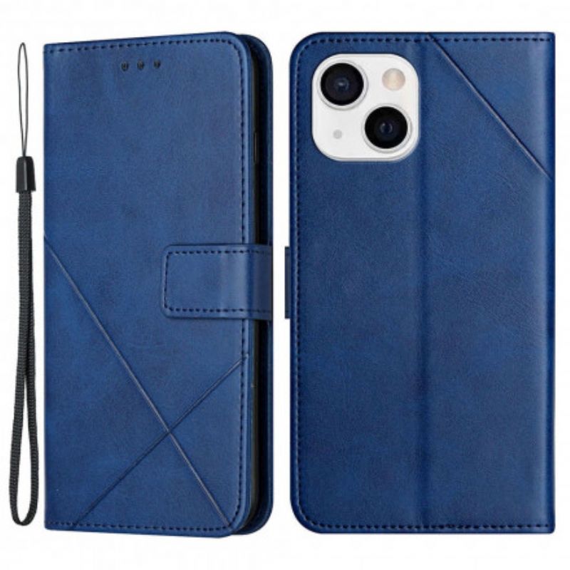 Housse iPhone 13 Style Cuir Géométrique À Lanière