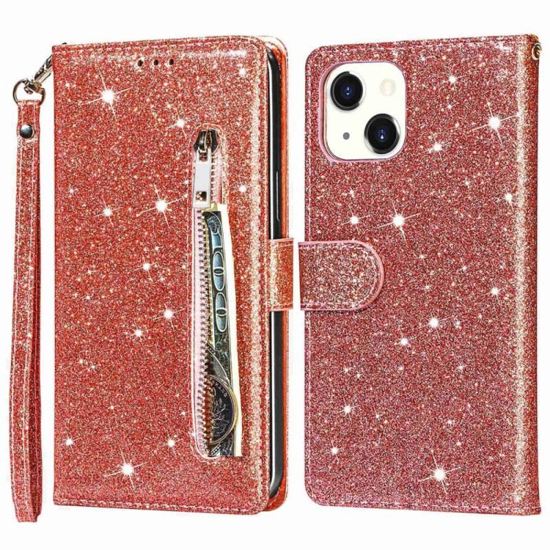 Housse iPhone 14 Plus Porte-Monnaie Paillettes