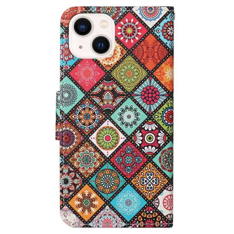 Housse iPhone 15 Joli Patchwork à Lanière