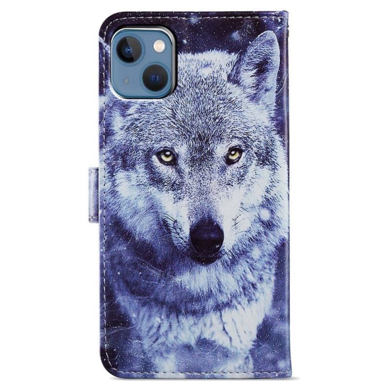 Housse iPhone 15 Loup Blanc à Lanière