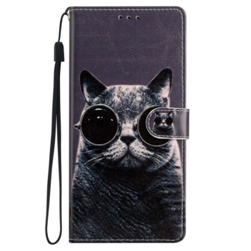 Housse iPhone 15 Plus Chat à Lunettes à Lanière