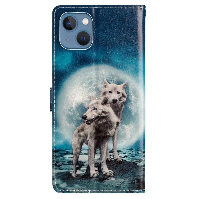 Housse iPhone 15 Plus Loups à Lanière
