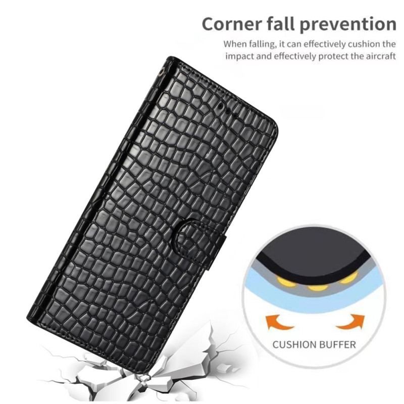 Housse iPhone 15 Plus Style Crocodile avec Lanière