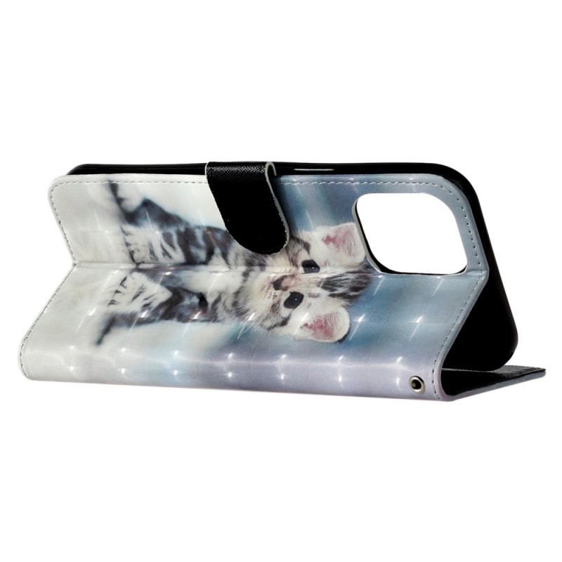 Housse iPhone 15 Pro Chaton 3D à Lanière