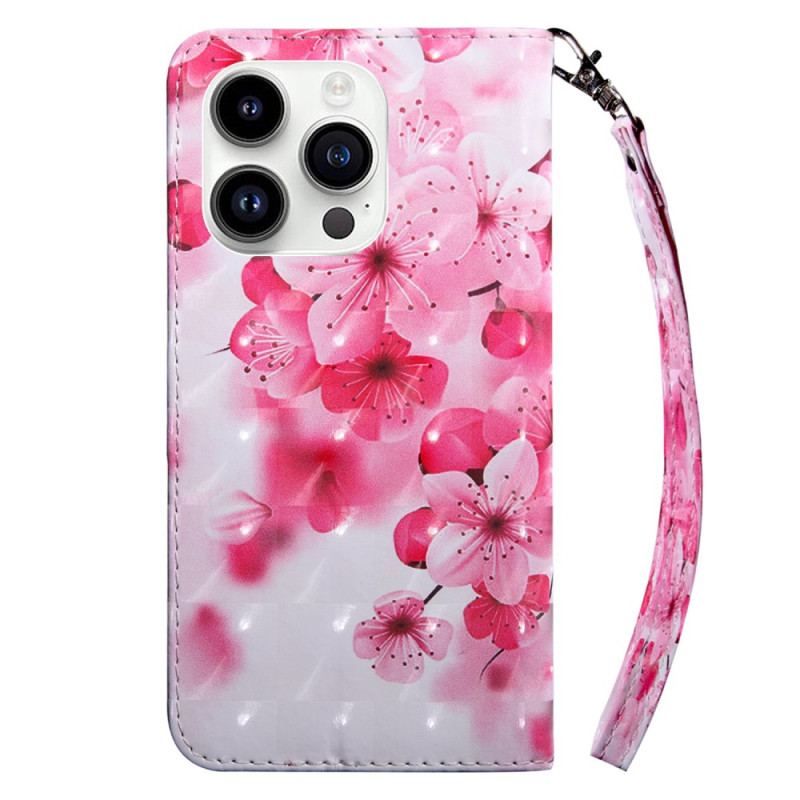 Housse iPhone 15 Pro Fleurettes à Lanière