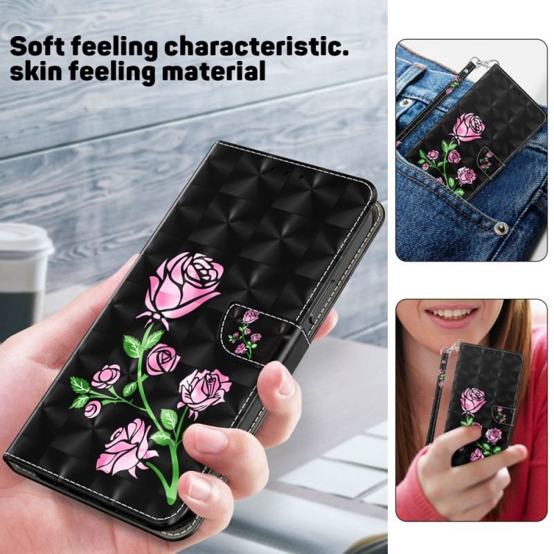 Housse iPhone 15 Pro Roses à Lanière