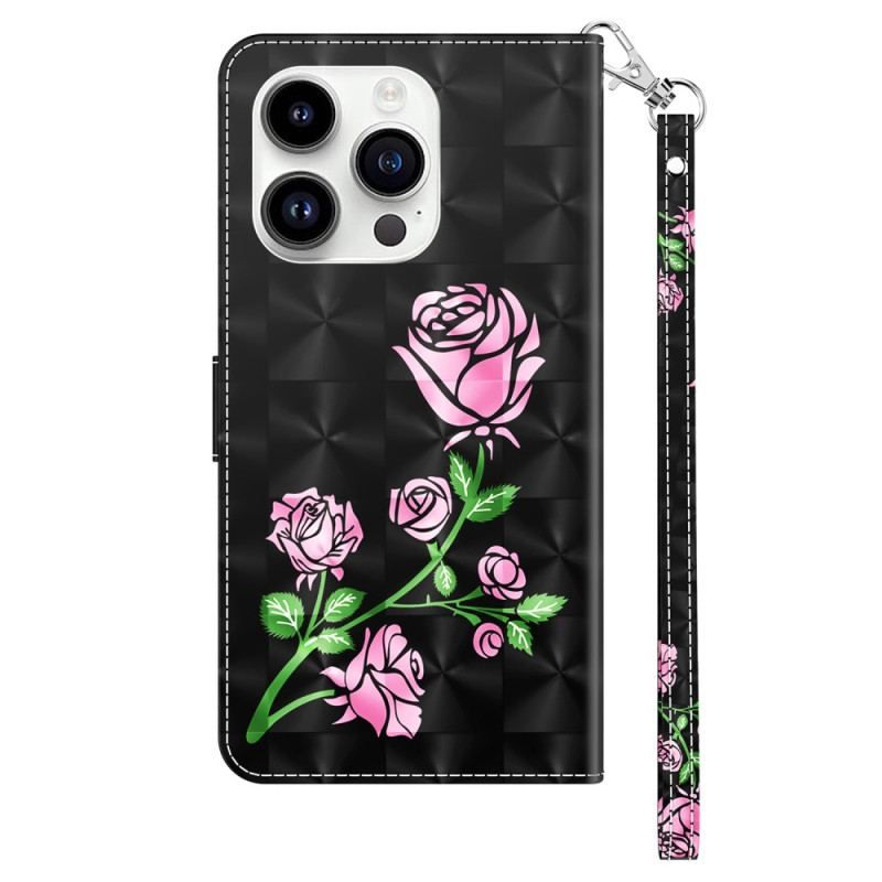 Housse iPhone 15 Pro Roses à Lanière