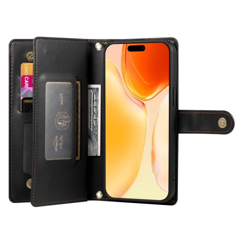 Housse iPhone 17 Portefeuille avec Pochette Zippée et Sangles