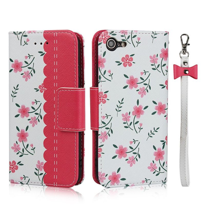 Housse iPhone Se 2 / 8 / 7 Fleurettes À Lanière