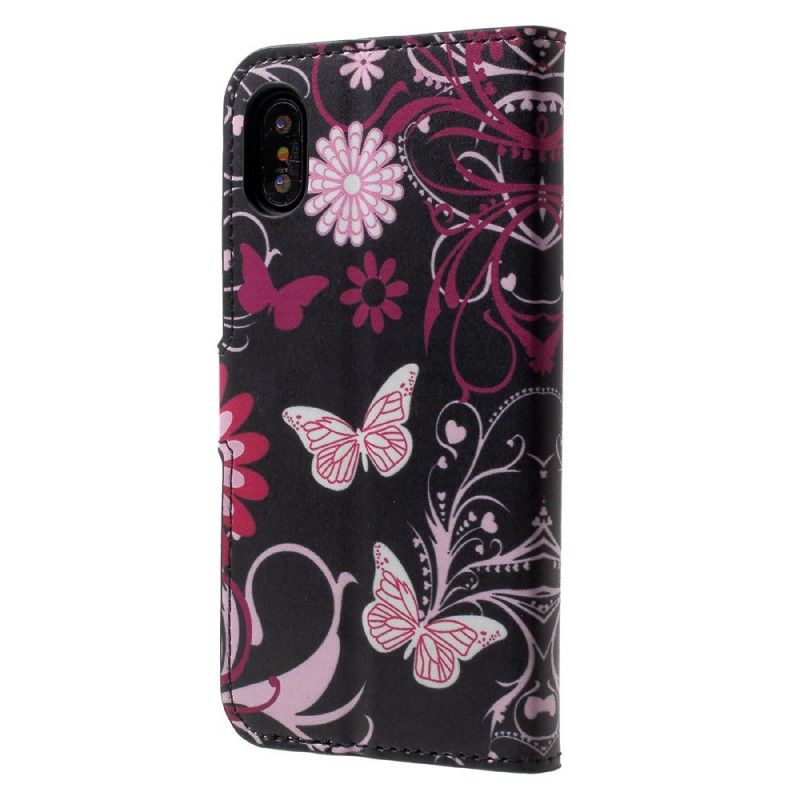 Housse iPhone X Papillons Et Fleurs