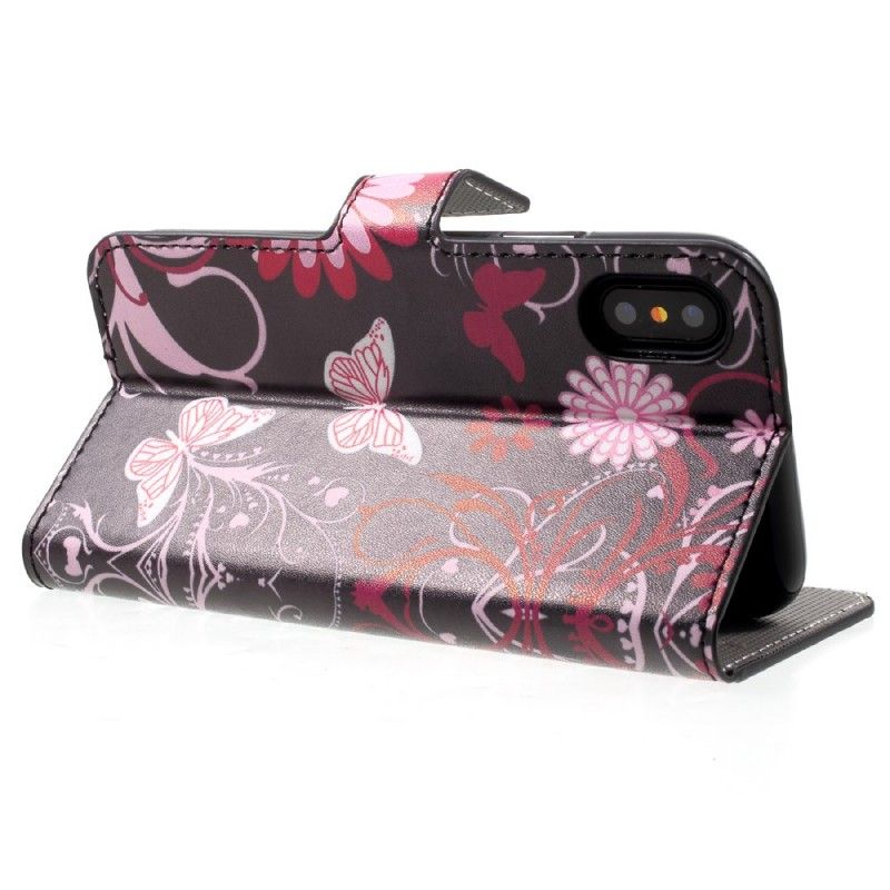 Housse iPhone X Papillons Et Fleurs