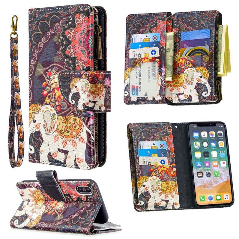 Housse iPhone X / Xs Poche Zippée Éléphant