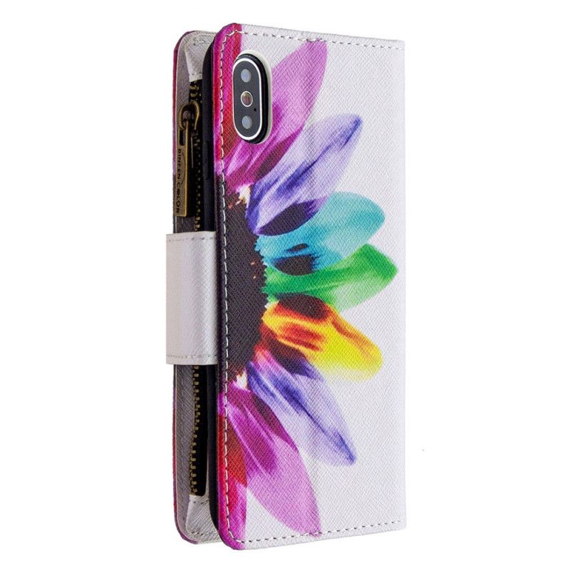 Housse iPhone X / Xs Poche Zippée Fleur