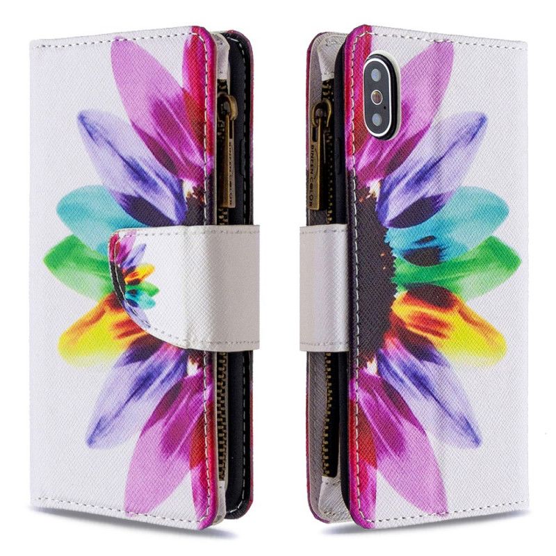 Housse iPhone X / Xs Poche Zippée Fleur