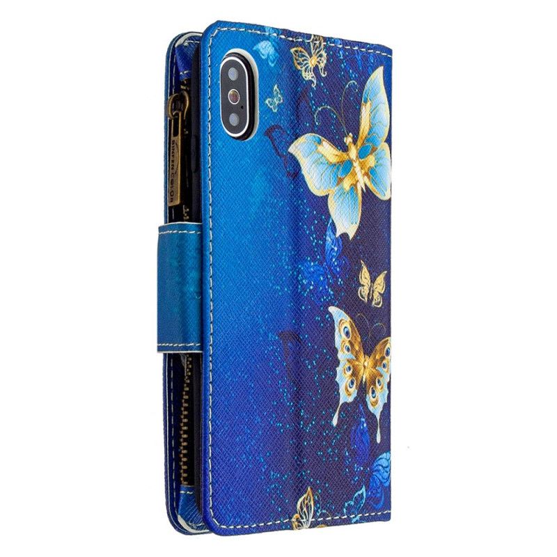 Housse iPhone X / Xs Poche Zippée Papillons