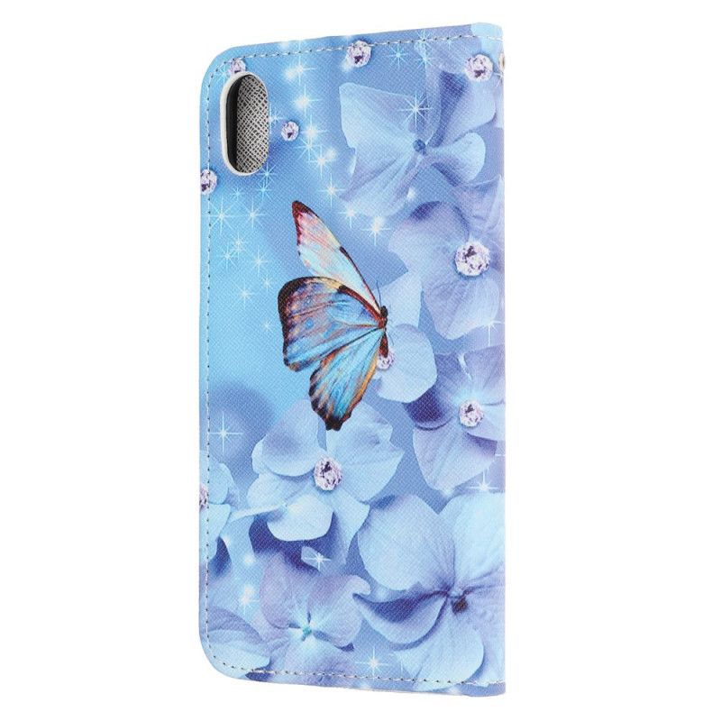 Housse iPhone Xr Papillons Diamants À Lanière