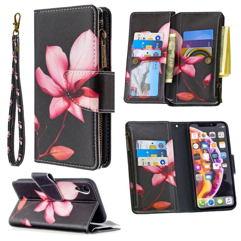 Housse iPhone Xr Poche Zippée Fleur