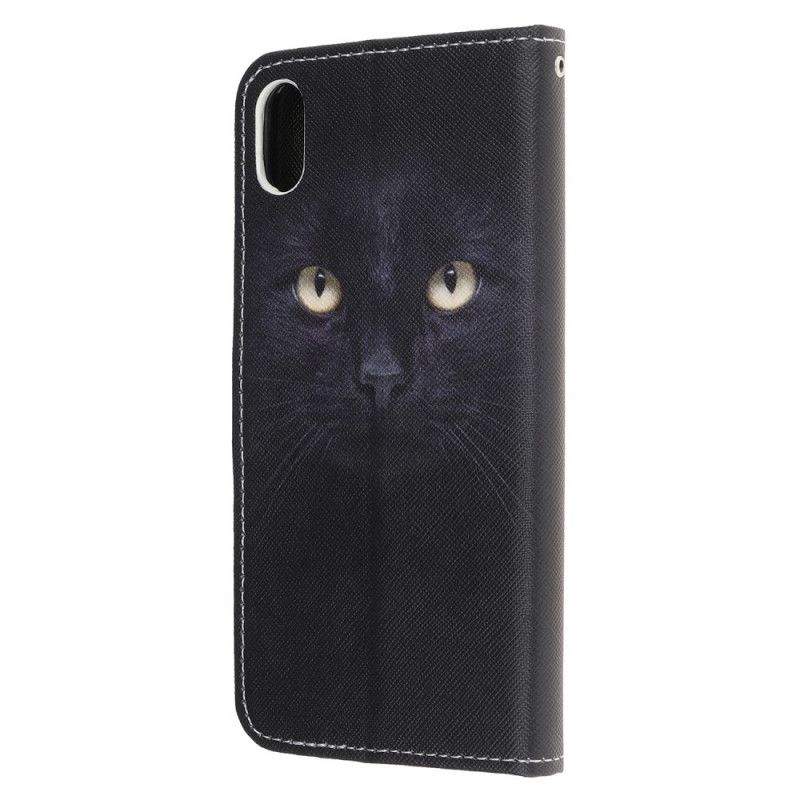 Housse iPhone Xr Yeux De Chat Noir À Lanière