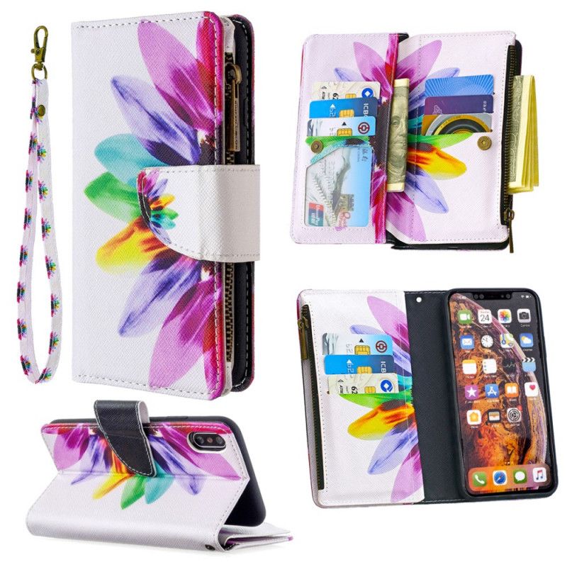 Housse iPhone Xs Max Poche Zippée Fleur