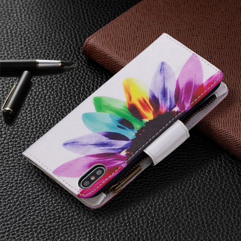 Housse iPhone Xs Max Poche Zippée Fleur