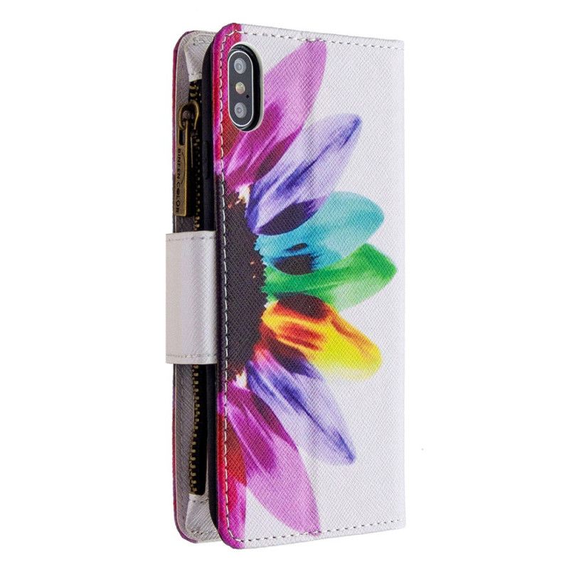 Housse iPhone Xs Max Poche Zippée Fleur