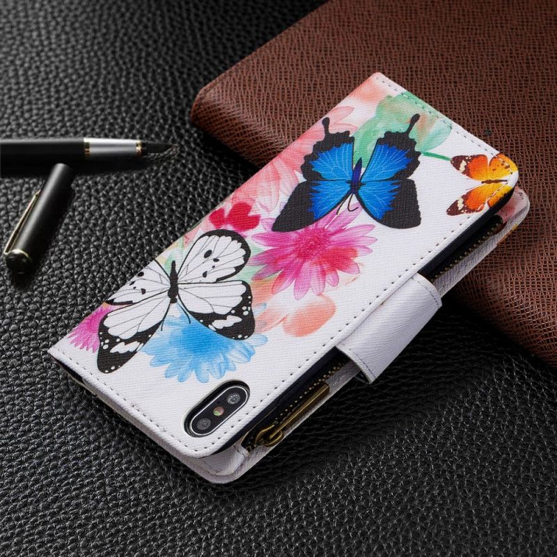 Étui Housse iPhone Xs Max Poche Zippée Papillons