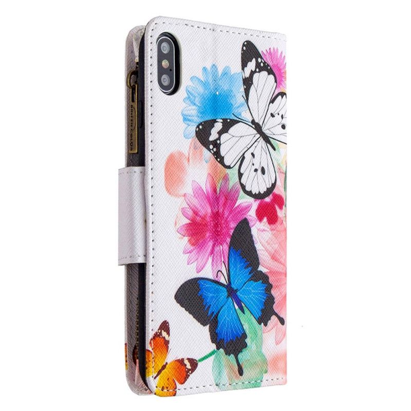 Étui Housse iPhone Xs Max Poche Zippée Papillons