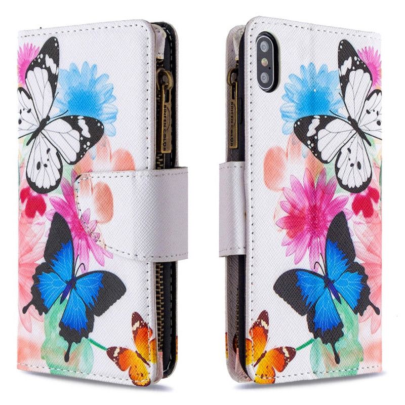 Étui Housse iPhone Xs Max Poche Zippée Papillons