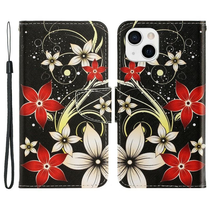 Housse Pour iPhone 13 Fleurs Colorées À Lanière