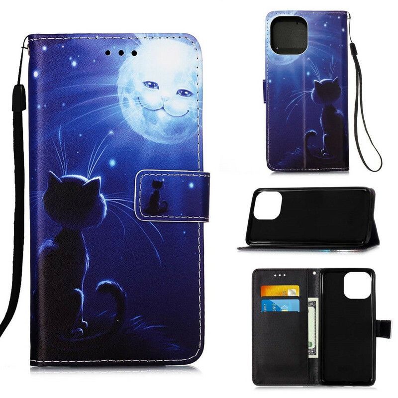 Housse Pour iPhone 13 Mini Chat Au Clair De Lune