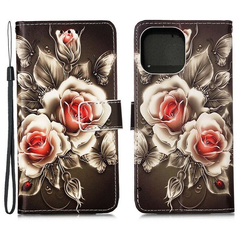 Housse Pour iPhone 13 Mini Roses Dorées