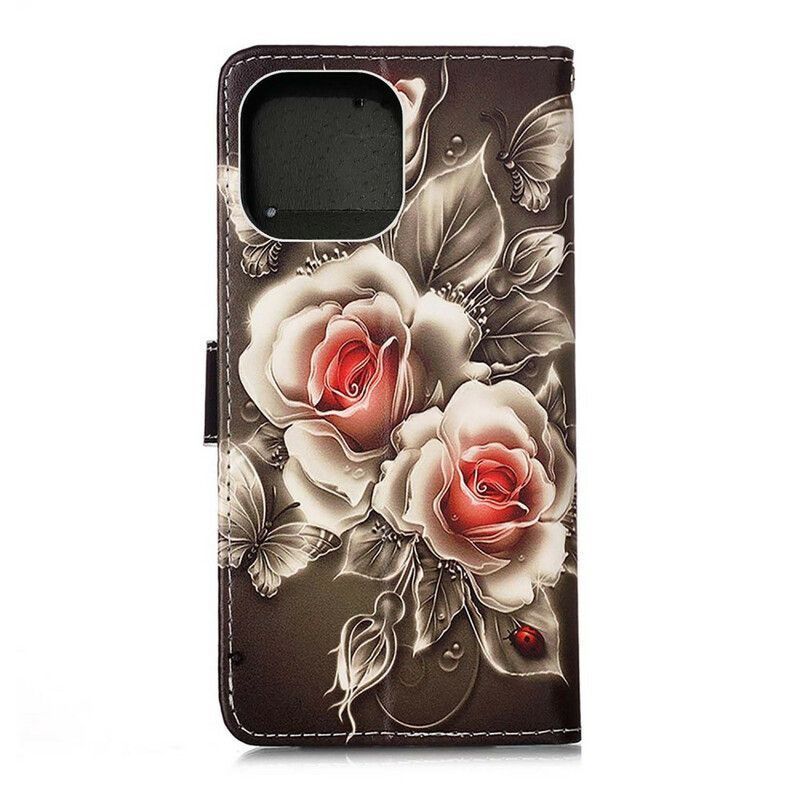 Housse Pour iPhone 13 Mini Roses Dorées