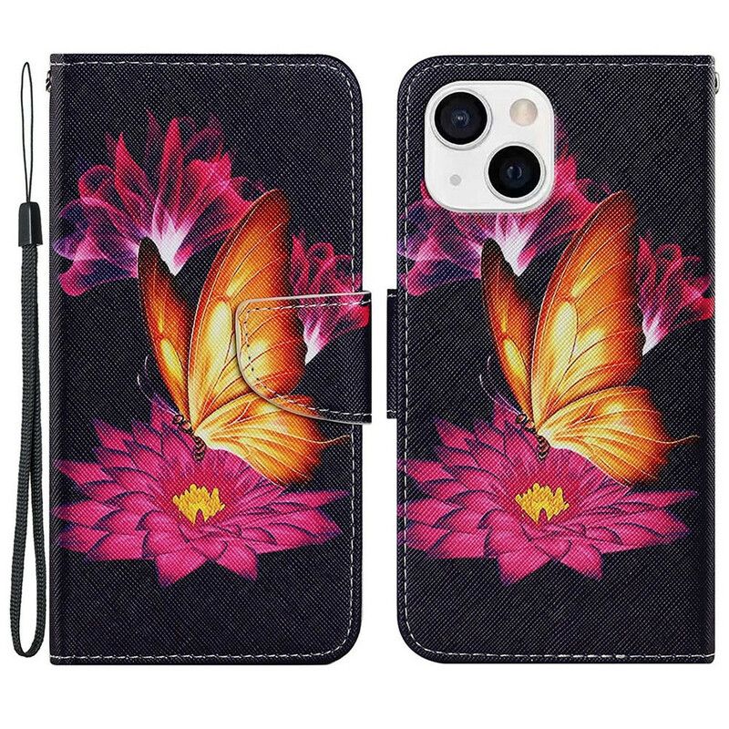 Housse Pour iPhone 13 Papillon Et Lotus