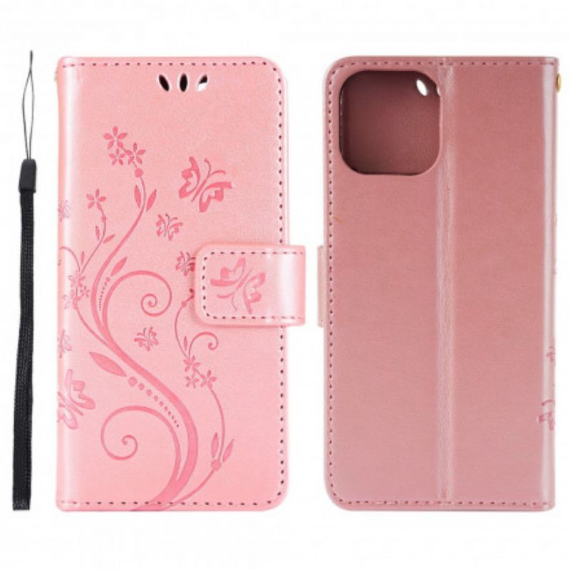 Housse Pour iPhone 13 Papillons Dans Les Fleurs