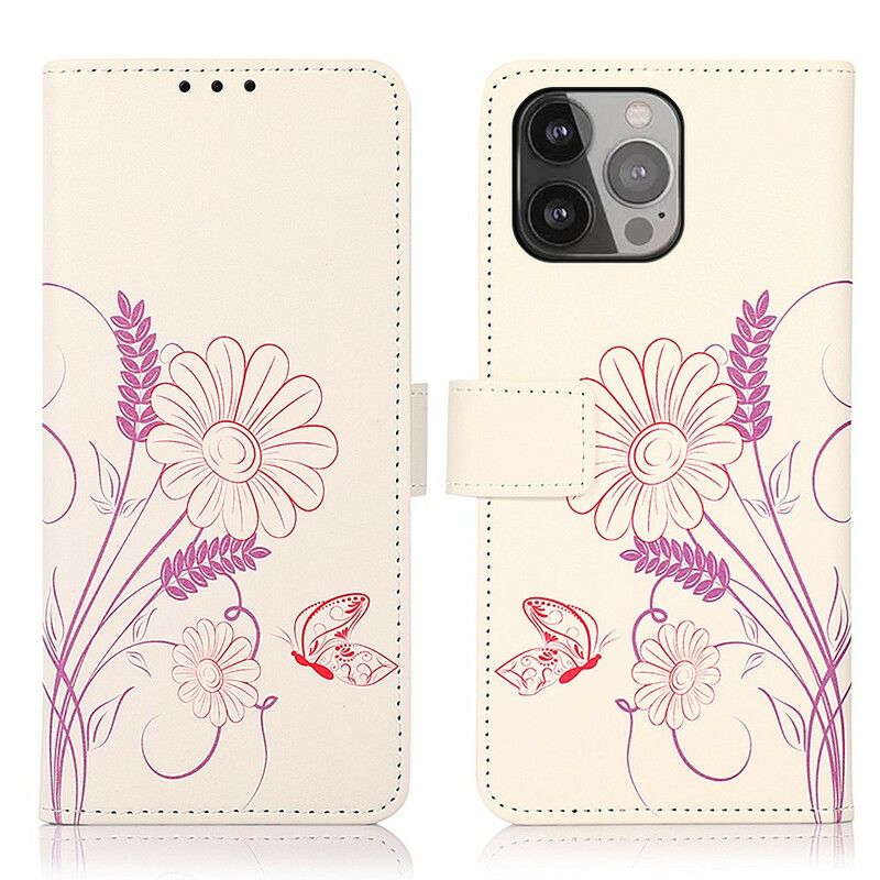 Housse Pour iPhone 13 Pro Max Dessin Papillons Et Fleurs