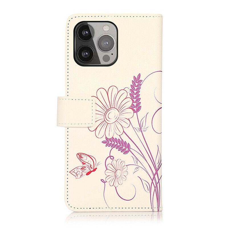 Housse Pour iPhone 13 Pro Max Dessin Papillons Et Fleurs