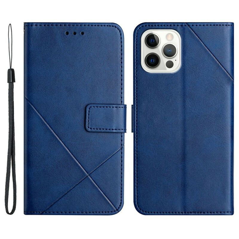 Housse Pour iPhone 13 Pro Style Cuir Géométrique À Lanière