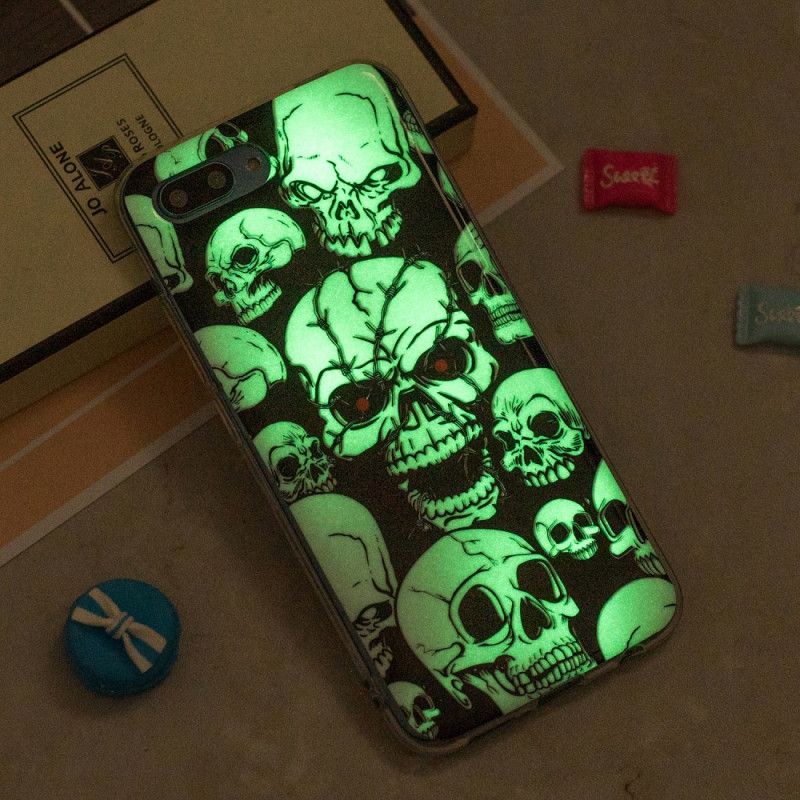 Coque Honor 10 Attention Têtes De Mort Fluorescente