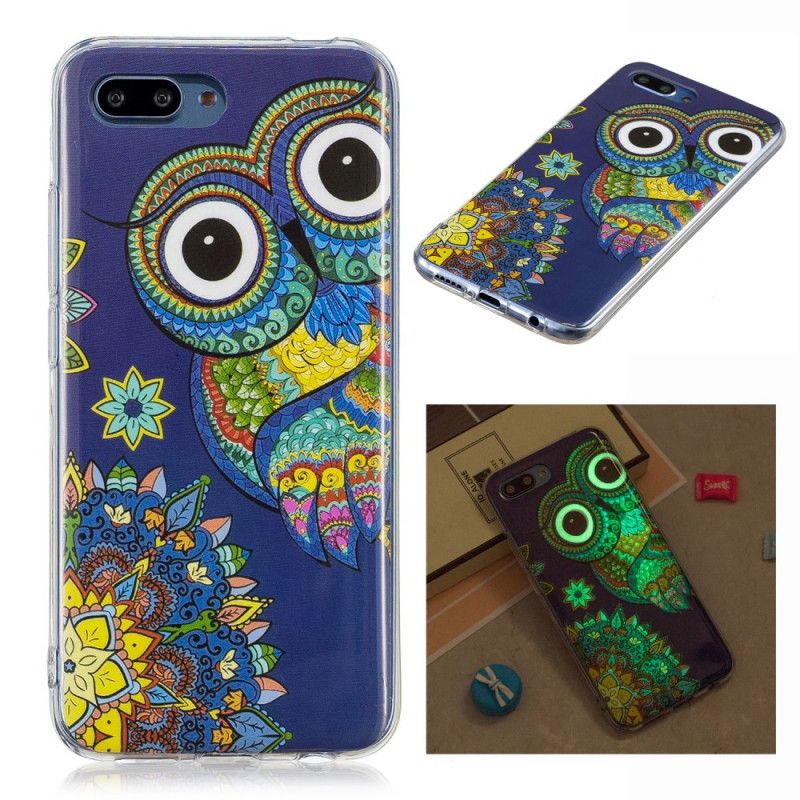 Coque Honor 10 Hibou Mandala Fluorescente