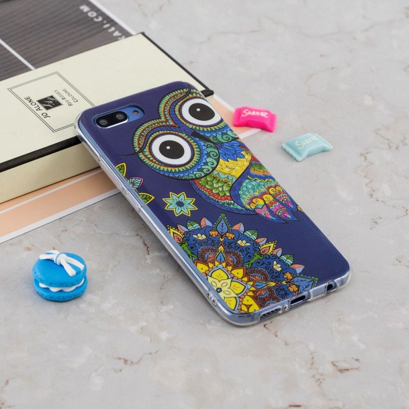 Coque Honor 10 Hibou Mandala Fluorescente